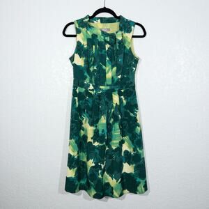 Merona Green Floral‎ Garden Party Pleated Dress Size 2